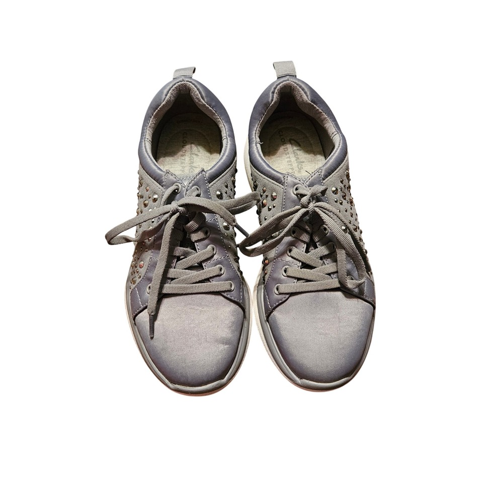 Clarks Cloudsteppers Grey Studded Satin Lace Up Sneakers 26166497 Women Size 6